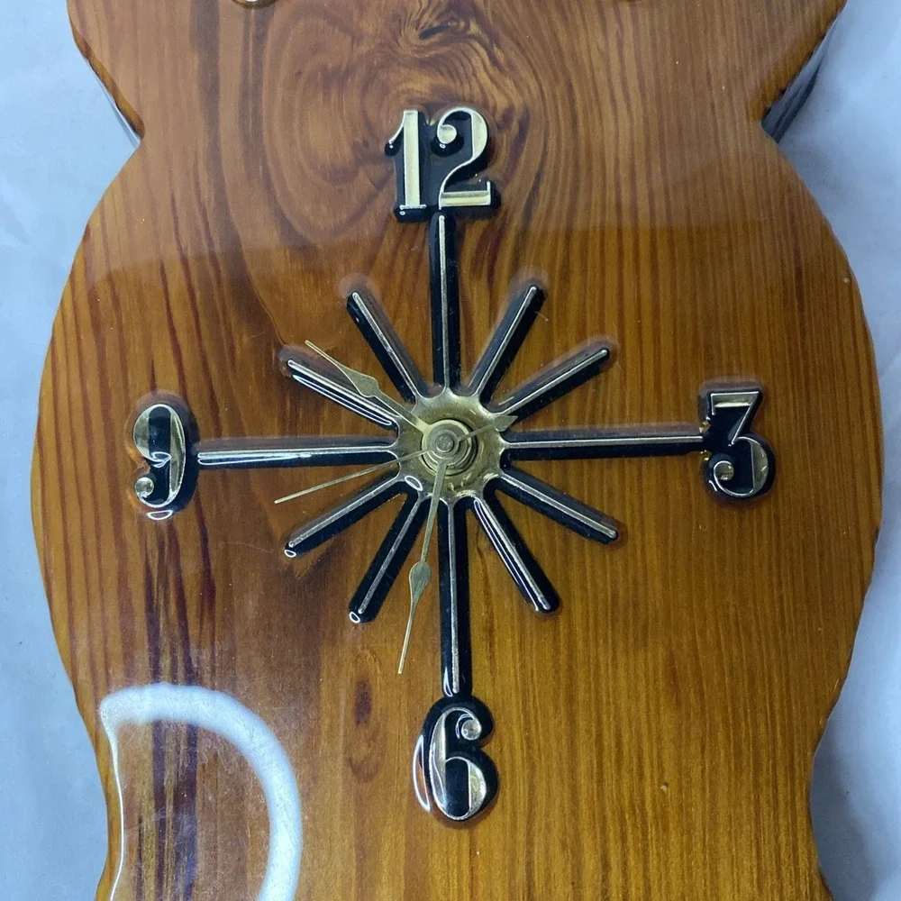 Vintage Well Made Lacquered Wooden Owl Clock. Not Working. For Parts Only